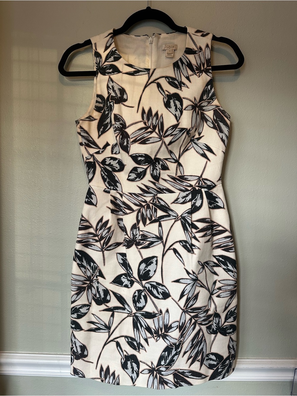 J.Crew Size 00 Cream Black Botanical Floral Sheath Dress Pockets